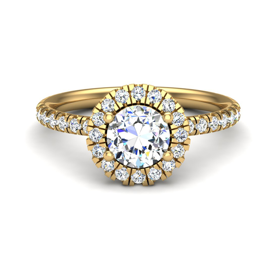 Chloe Single Row Halo with Pave Band